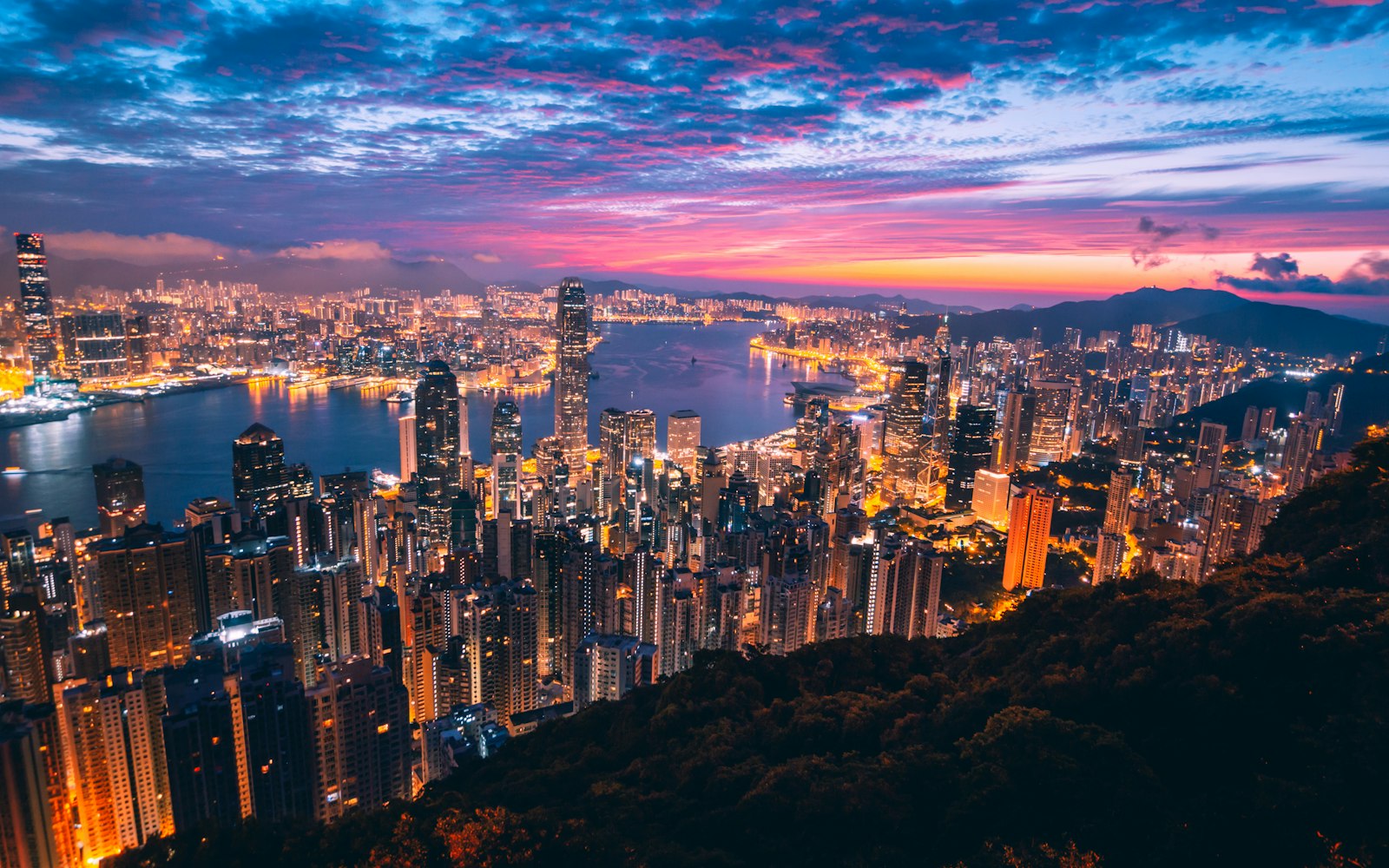 The Hong Kong skyline along Victoria Harbour